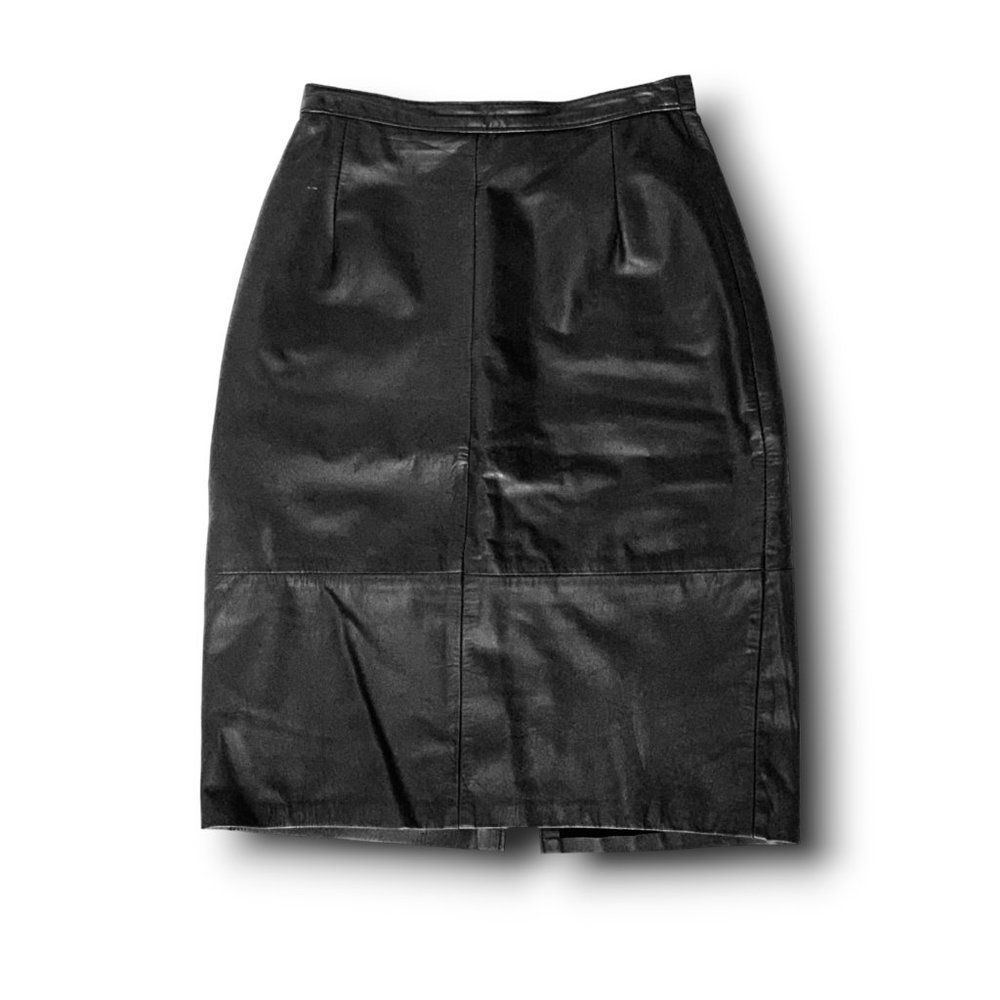 Vintage Genuine Black Leather Pencil Skirt